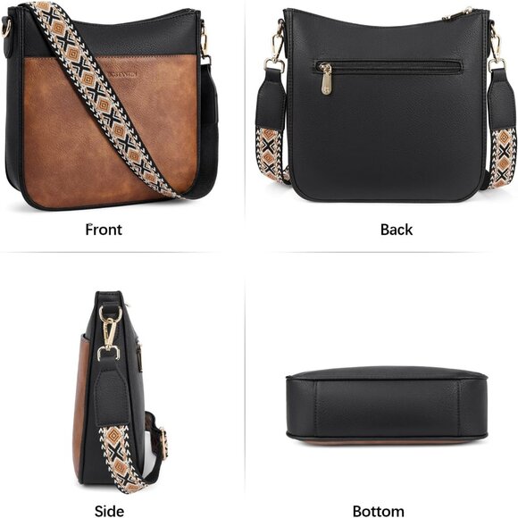 Women Crossbody Bag Vegan Leather Wide Strap Purses Daily Use - Picture 7 of 7